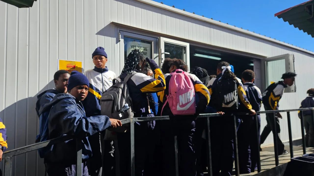 Learners queuing at the Luncumo Foods tuckshop at Lyttelton Manor High School